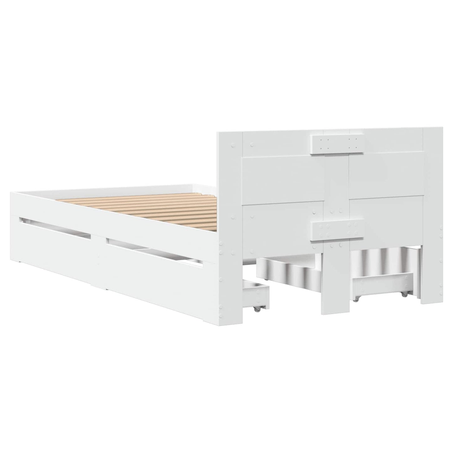 Bedframe met lade met hoofdeinde 2 st Wit Bewerkt hout