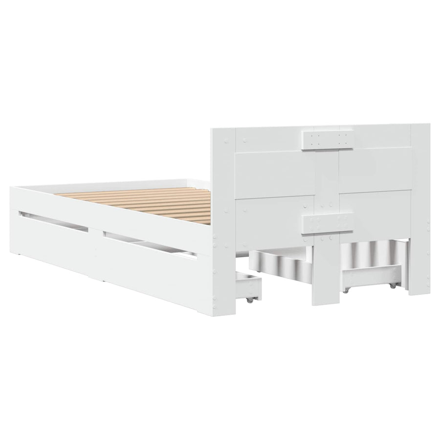 Bedframe met lade met hoofdeinde 2 st Wit Bewerkt hout