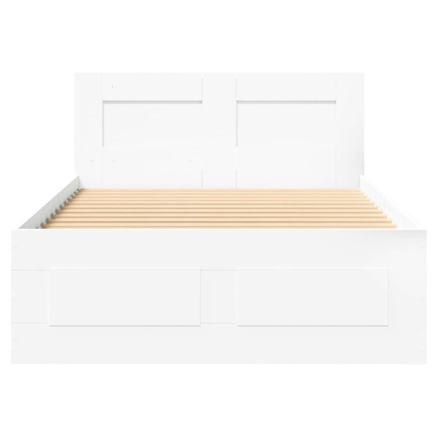 Bedframe met lade met hoofdeinde 2 st Wit Bewerkt hout