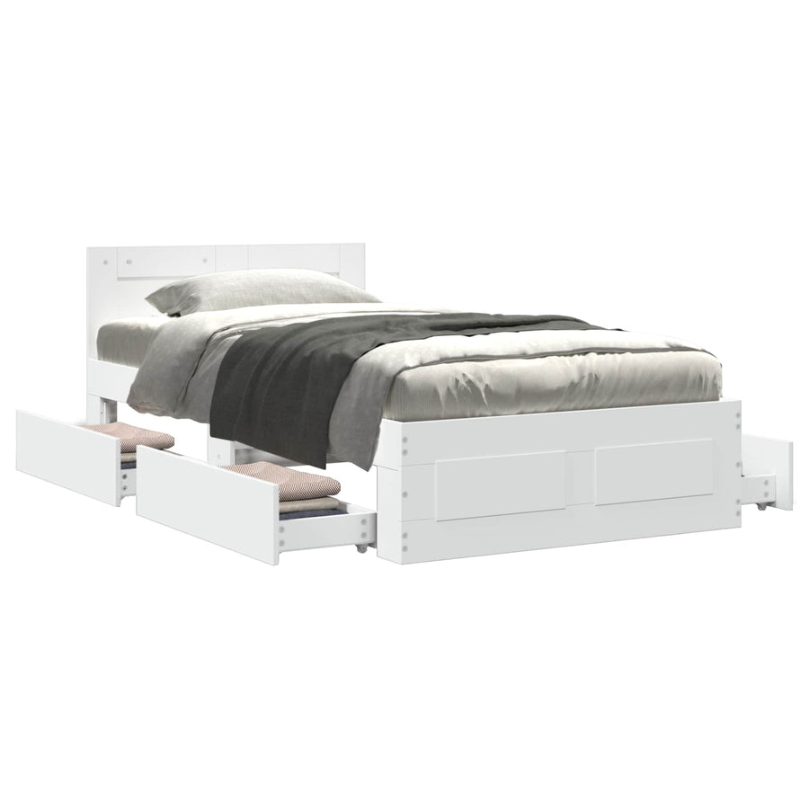 Bedframe met lade met hoofdeinde 2 st Wit Bewerkt hout