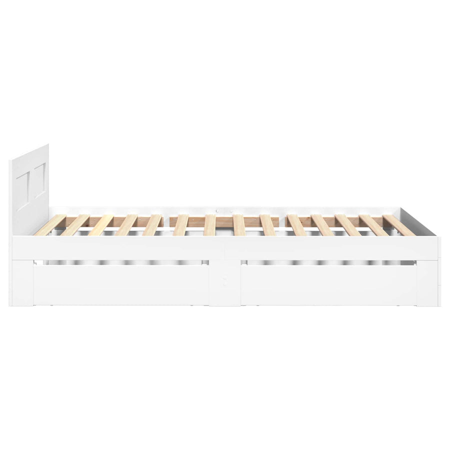 Bedframe met lade met hoofdeinde 2 st Wit Bewerkt hout