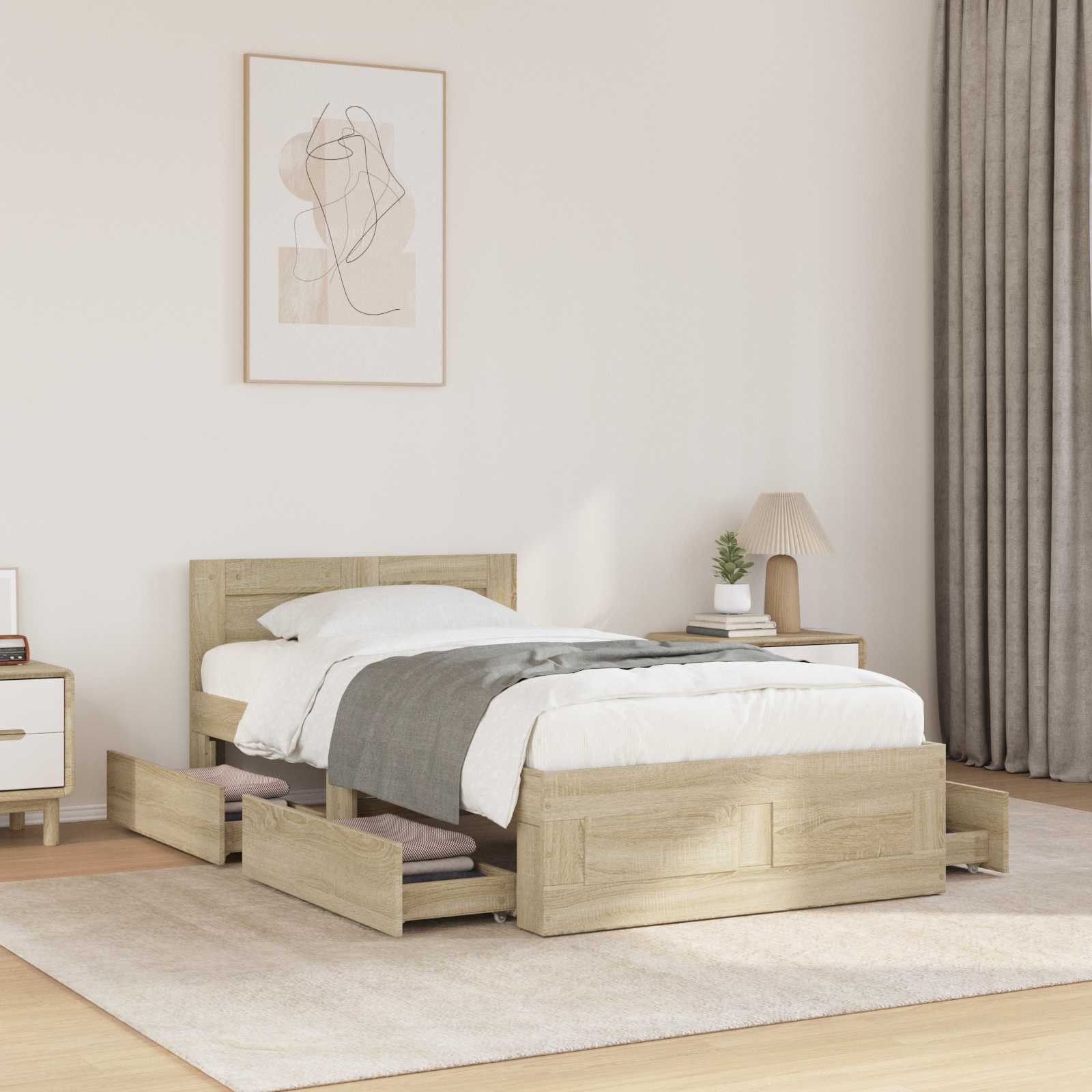 Bedframe met lade met hoofdeinde 2 st Sonoma Eiken Bewerkt hout