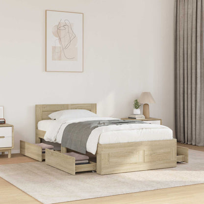 Bedframe met lade met hoofdeinde 2 st Sonoma Eiken Bewerkt hout