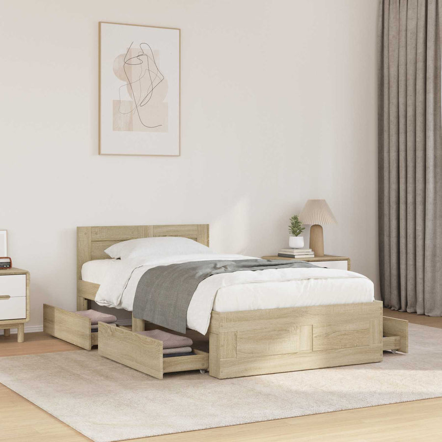 Bedframe met lade met hoofdeinde 2 st Sonoma Eiken Bewerkt hout