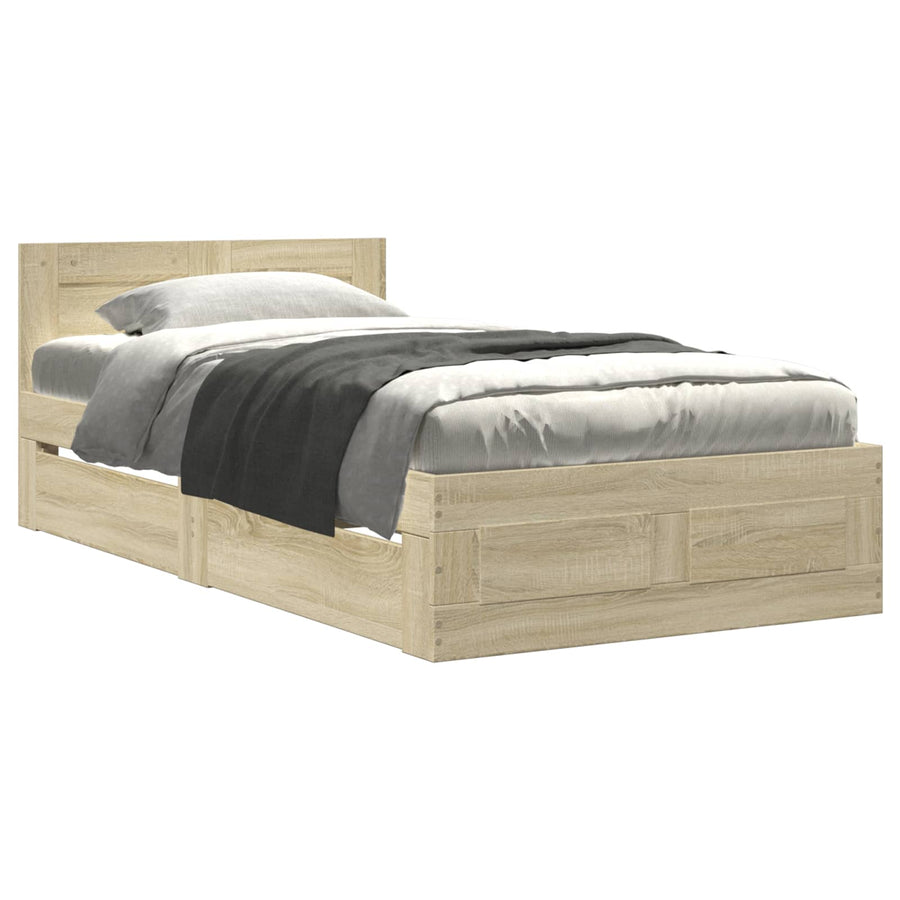 Bedframe met lade met hoofdeinde 2 st Sonoma Eiken Bewerkt hout