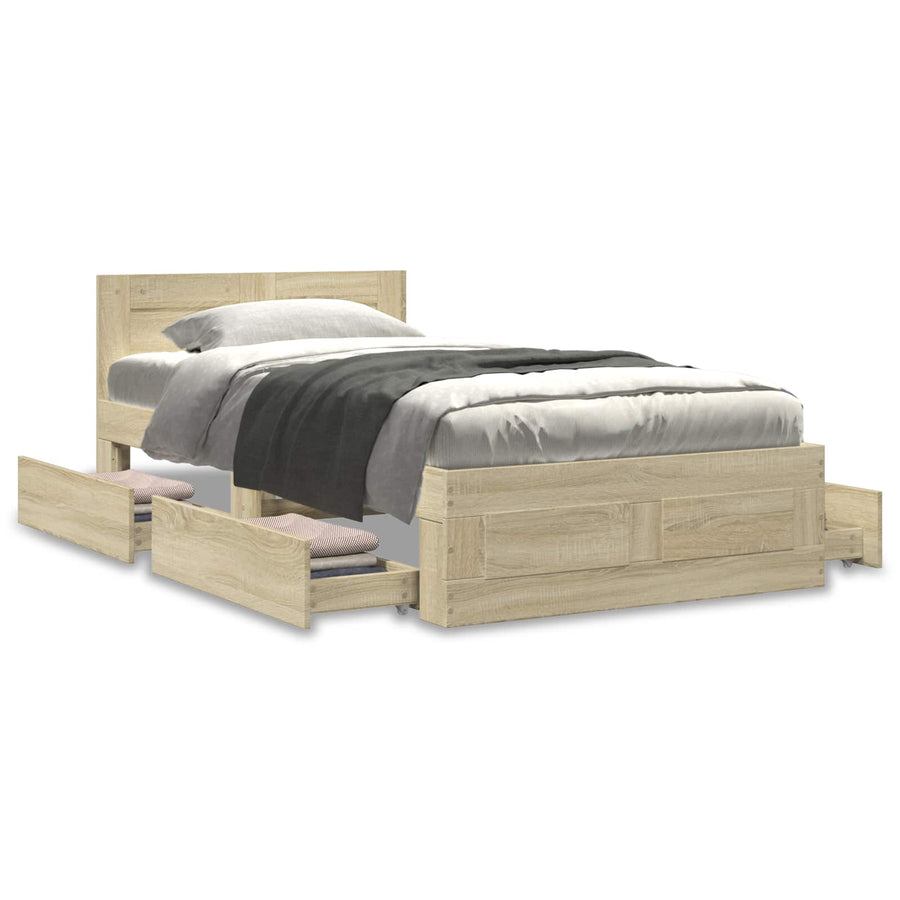 Bedframe met lade met hoofdeinde 2 st Sonoma Eiken Bewerkt hout