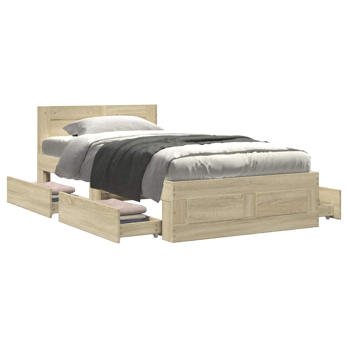 Bedframe met lade met hoofdeinde 2 st Sonoma Eiken Bewerkt hout