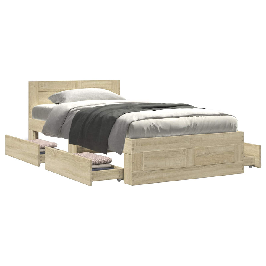 Bedframe met lade met hoofdeinde 2 st Sonoma Eiken Bewerkt hout