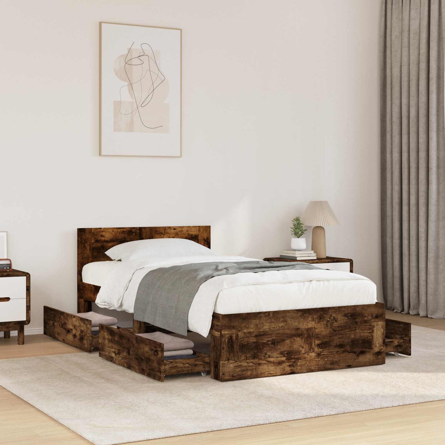Bedframe met lade met opslag 2 st Gerookt eiken Bewerkt hout
