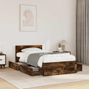 Bedframe met lade gerookt eiken 2 stuks