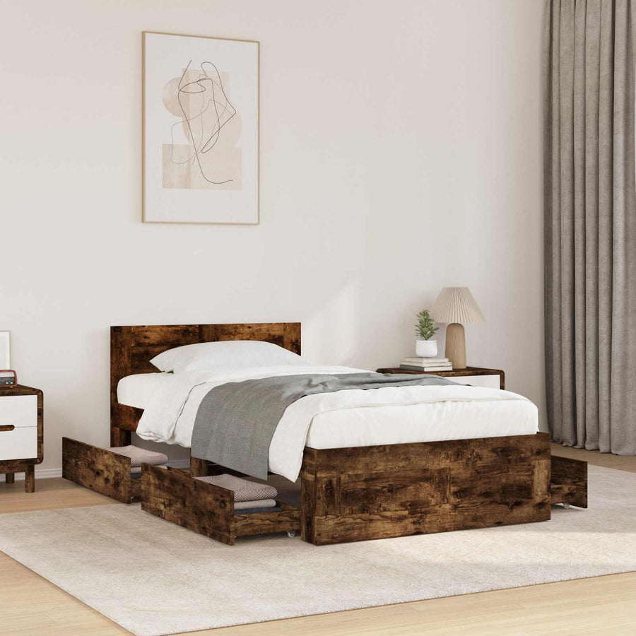 Bedframe met lade met opslag 2 st Gerookt eiken Bewerkt hout