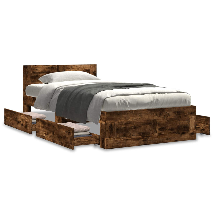 Bedframe met lade met opslag 2 st Gerookt eiken Bewerkt hout