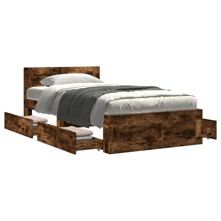 Bedframe met lade met opslag 2 st Gerookt eiken Bewerkt hout