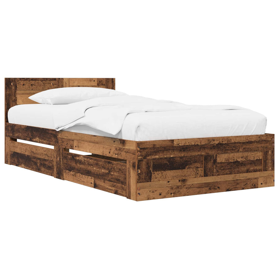 Bedframe met lade met hoofdeinde 2 st Oud hout Bewerkt hout