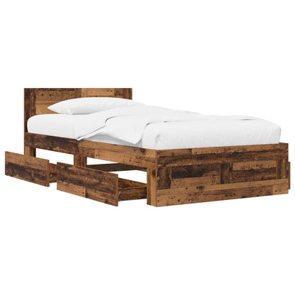 Bedframe met lade met hoofdeinde 2 st Oud hout Bewerkt hout