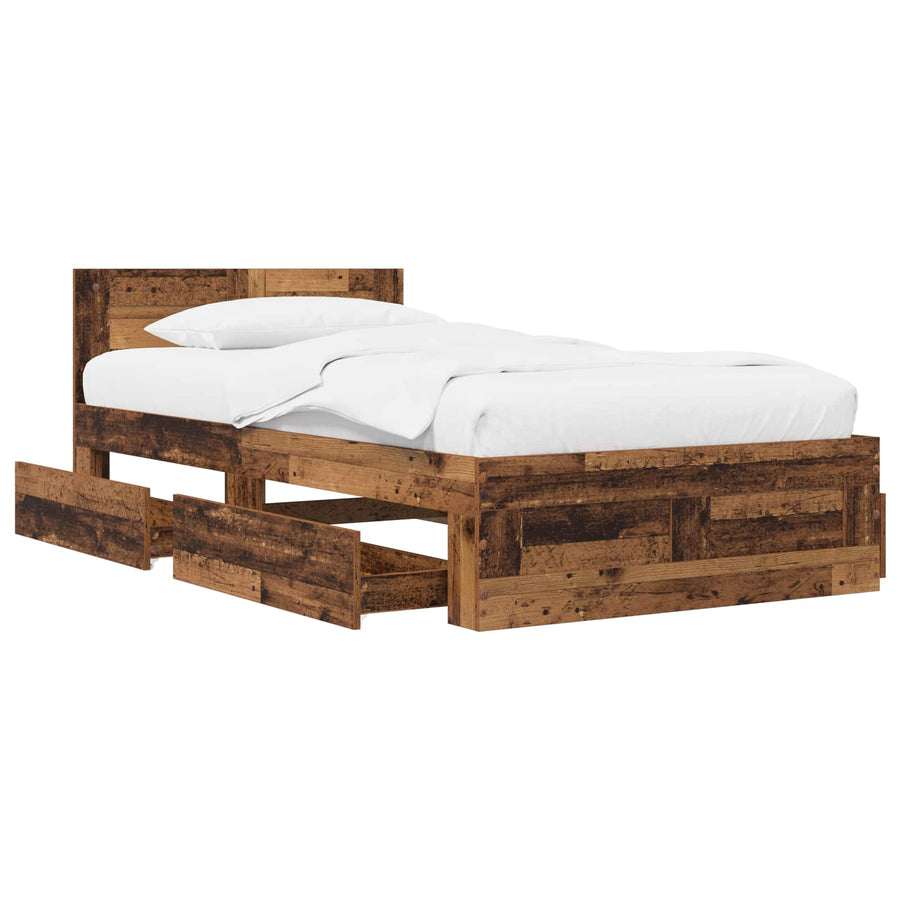 Bedframe met lade met hoofdeinde 2 st Oud hout Bewerkt hout