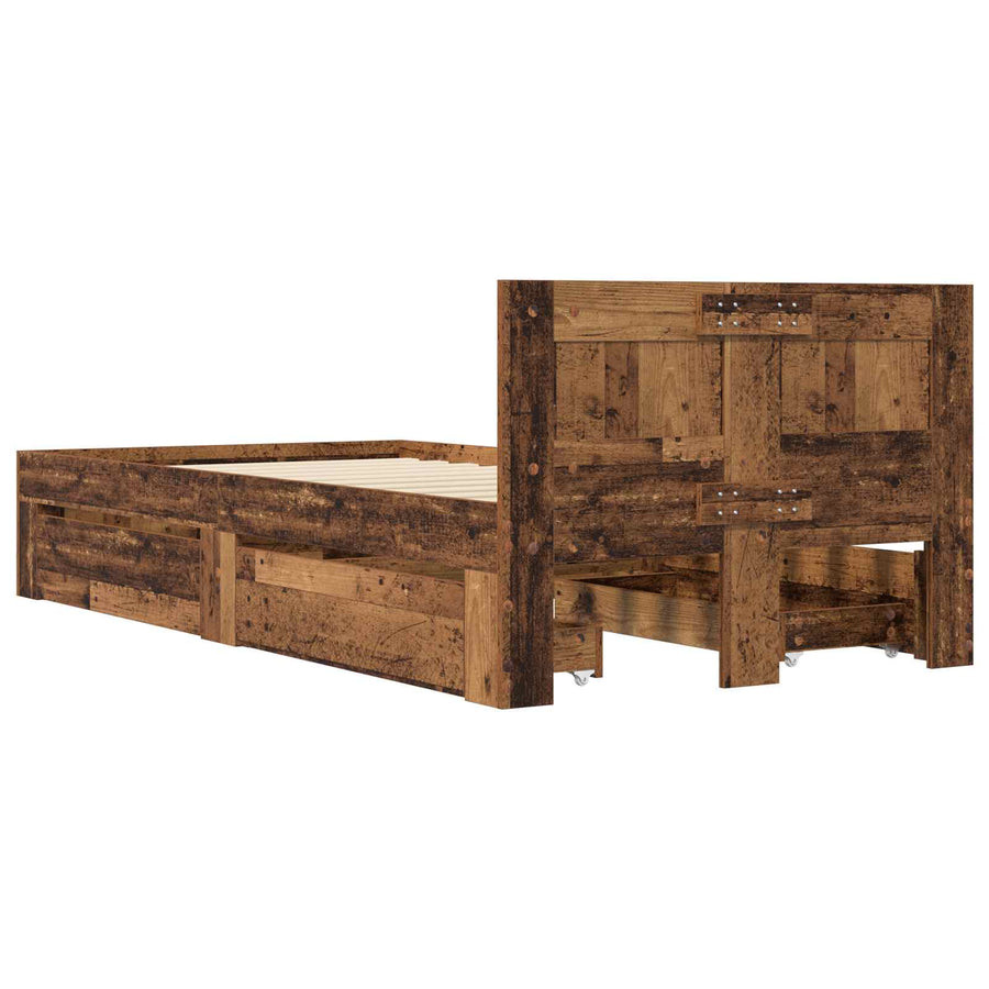 Bedframe met lade met hoofdeinde 2 st Oud hout Bewerkt hout