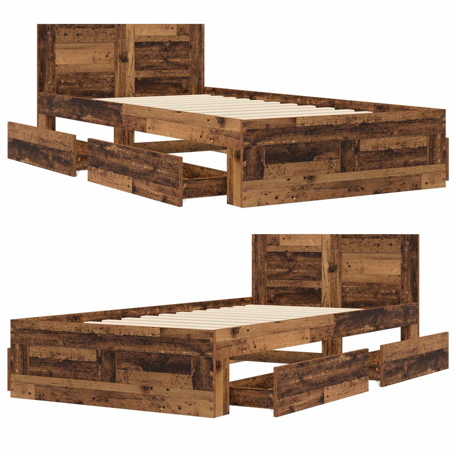 Bedframe met lade met hoofdeinde 2 st Oud hout Bewerkt hout