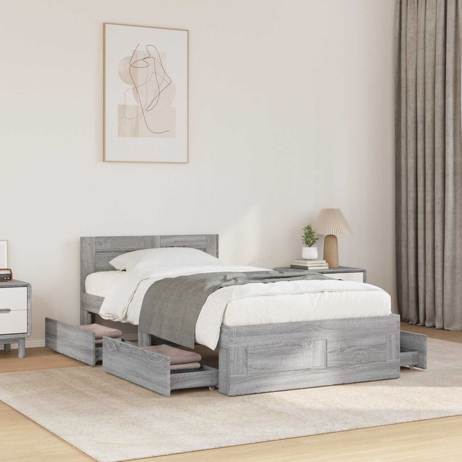 Bedframe met lade met hoofdeinde 2 st Grijs Sonoma Bewerkt hout