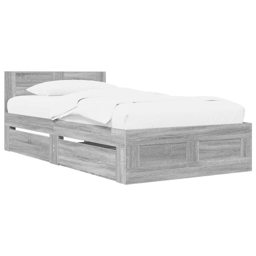 Bedframe met lade met hoofdeinde 2 st Grijs Sonoma Bewerkt hout