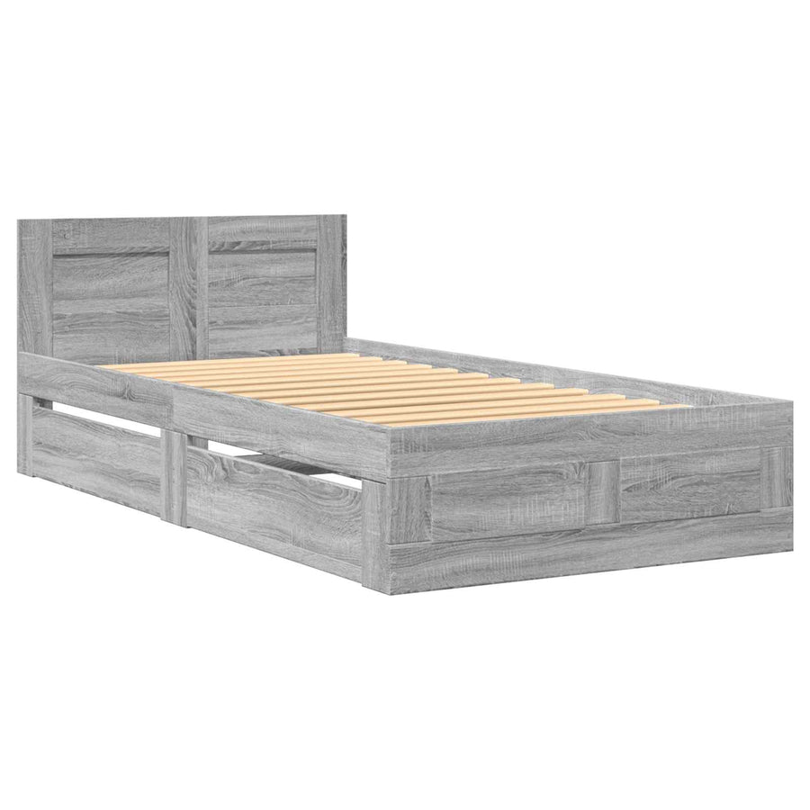 Bedframe met lade met hoofdeinde 2 st Grijs Sonoma Bewerkt hout