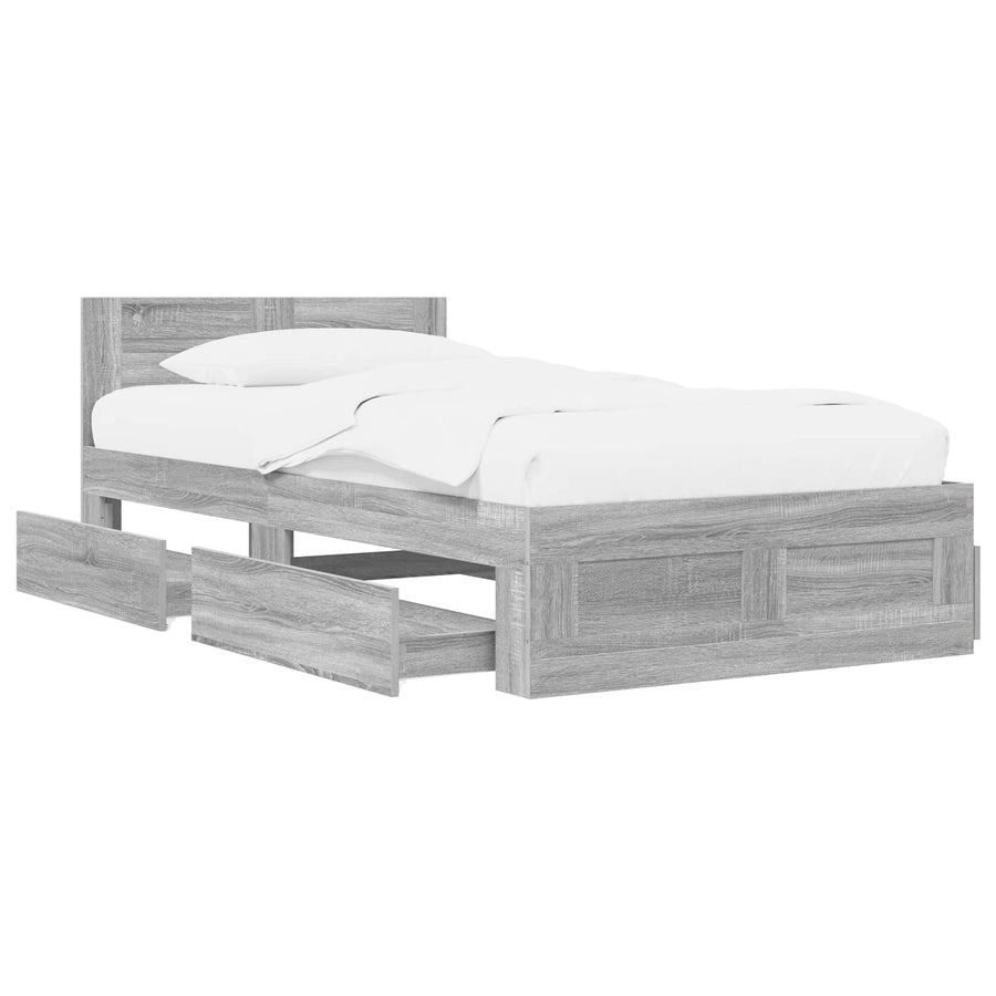Bedframe met lade met hoofdeinde 2 st Grijs Sonoma Bewerkt hout