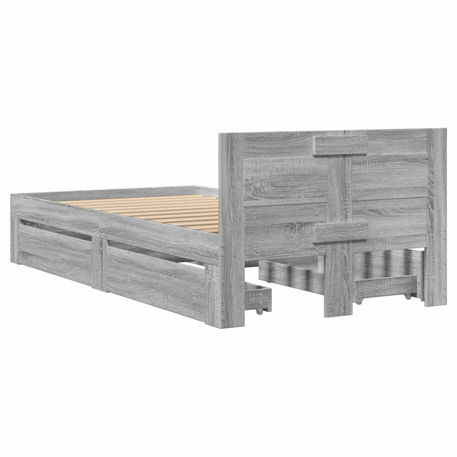 Bedframe met lade met hoofdeinde 2 st Grijs Sonoma Bewerkt hout