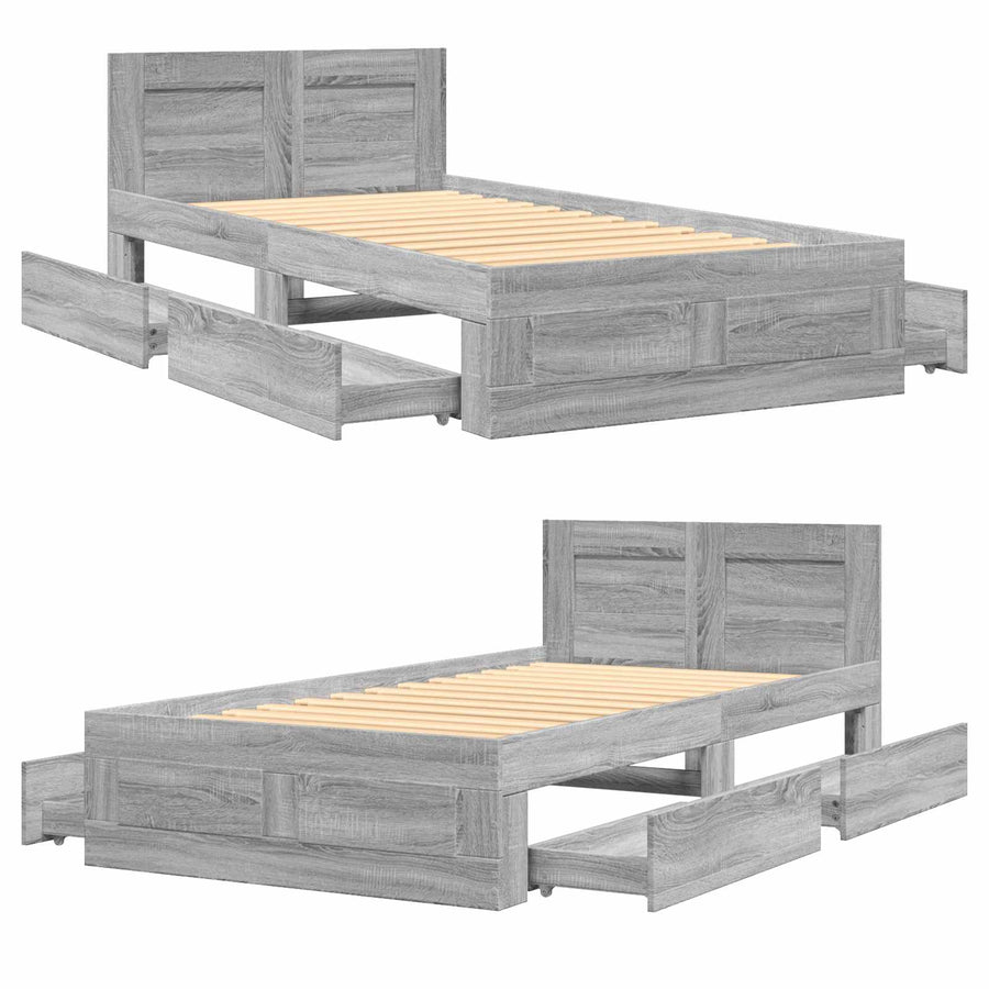 Bedframe met lade met hoofdeinde 2 st Grijs Sonoma Bewerkt hout