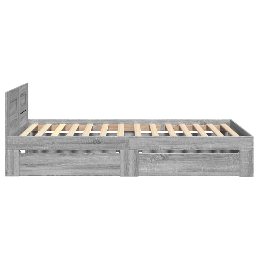 Bedframe met lade met hoofdeinde 2 st Grijs Sonoma Bewerkt hout