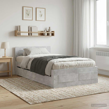 Bedframe met lade met hoofdeinde 2 st Betongrijs Bewerkt hout