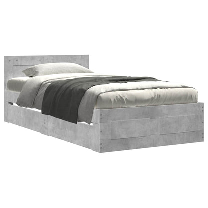 Bedframe met lade met hoofdeinde 2 st Betongrijs Bewerkt hout