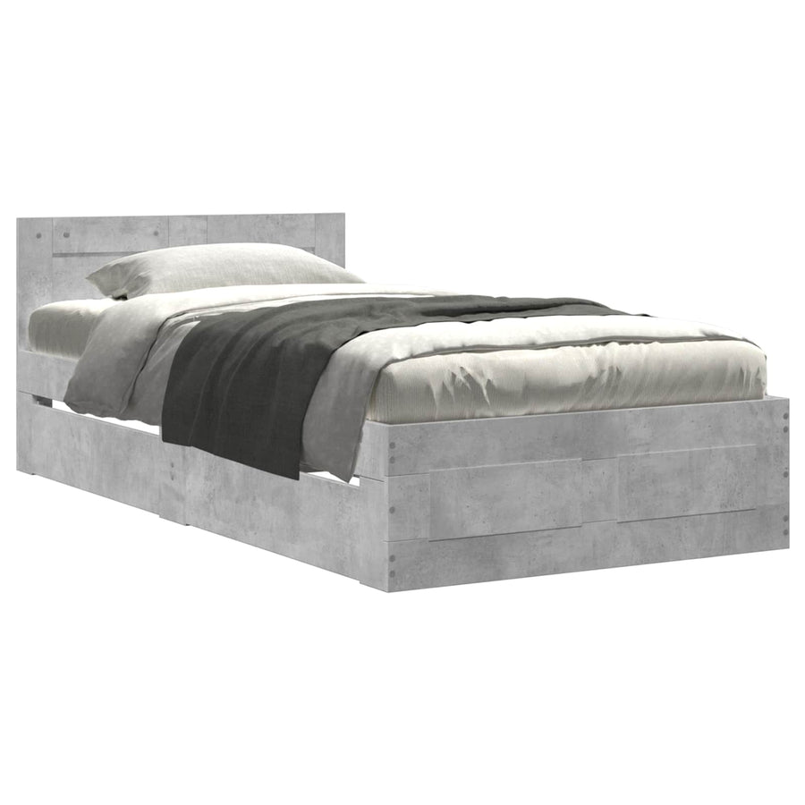 Bedframe met lade met hoofdeinde 2 st Betongrijs Bewerkt hout