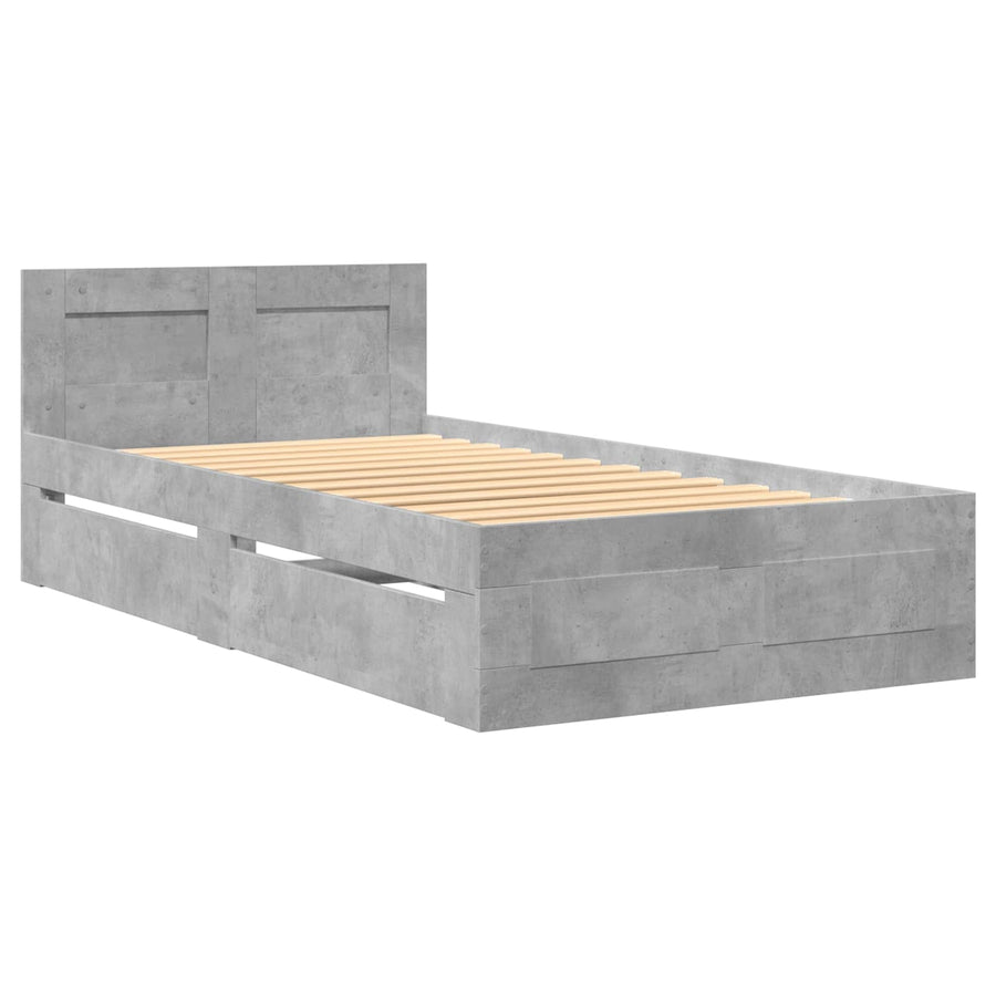 Bedframe met lade met hoofdeinde 2 st Betongrijs Bewerkt hout