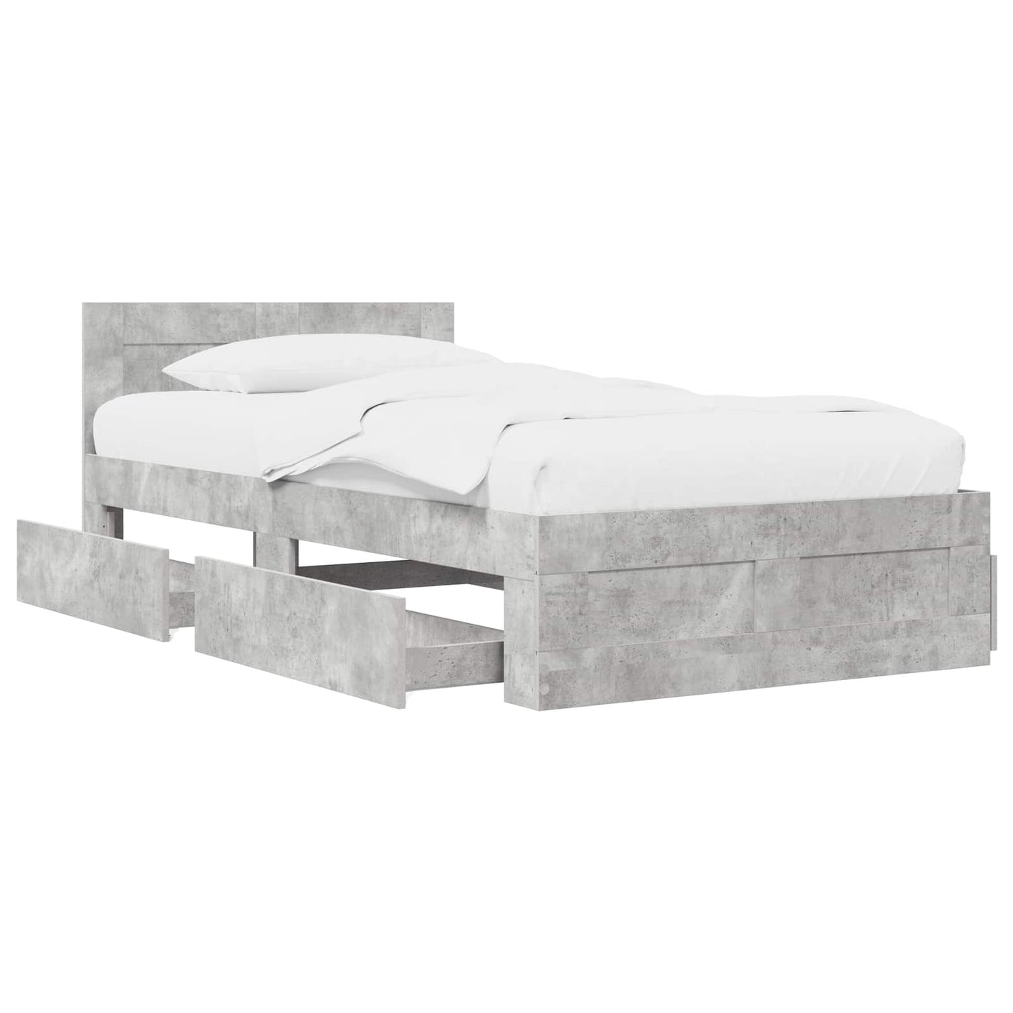 Bedframe met lade met hoofdeinde 2 st Betongrijs Bewerkt hout