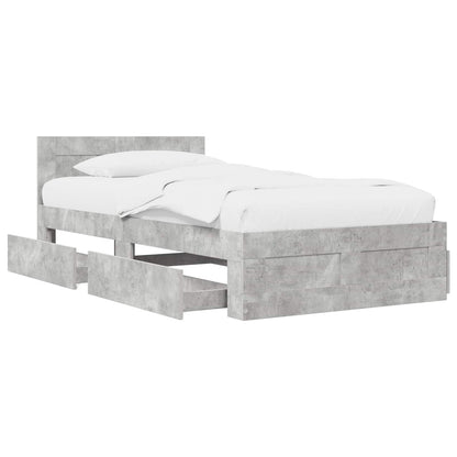 Bedframe met lade met hoofdeinde 2 st Betongrijs Bewerkt hout