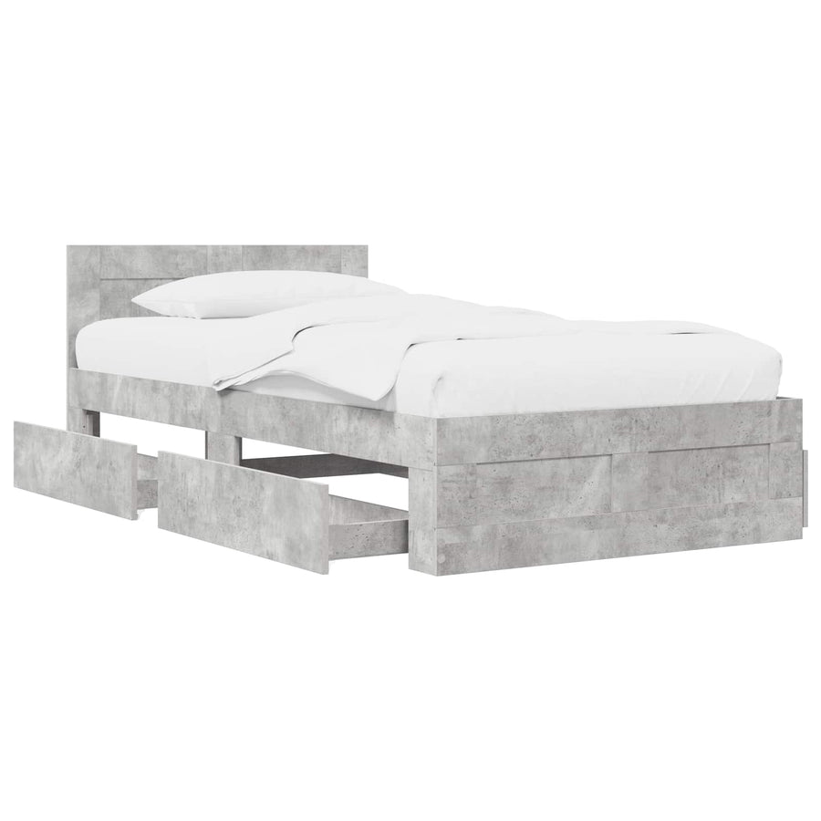 Bedframe met lade met hoofdeinde 2 st Betongrijs Bewerkt hout