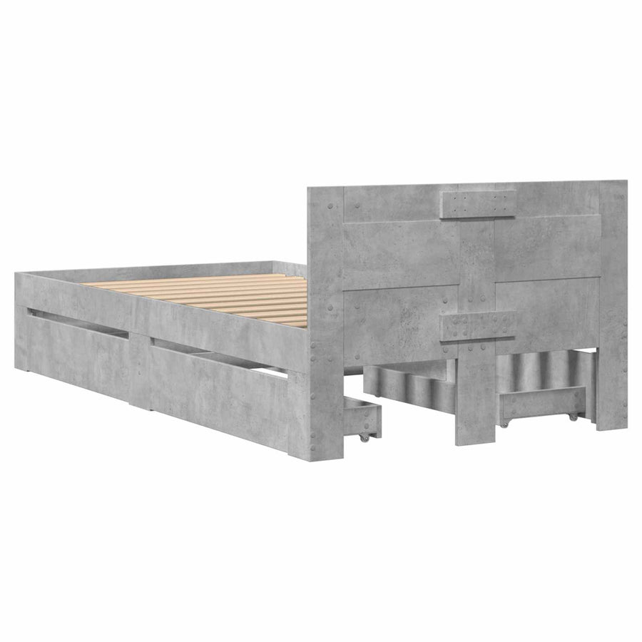 Bedframe met lade met hoofdeinde 2 st Betongrijs Bewerkt hout