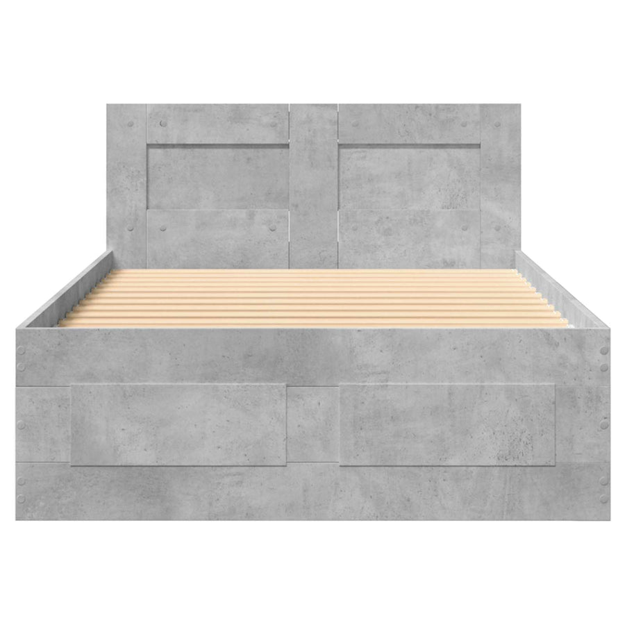 Bedframe met lade met hoofdeinde 2 st Betongrijs Bewerkt hout