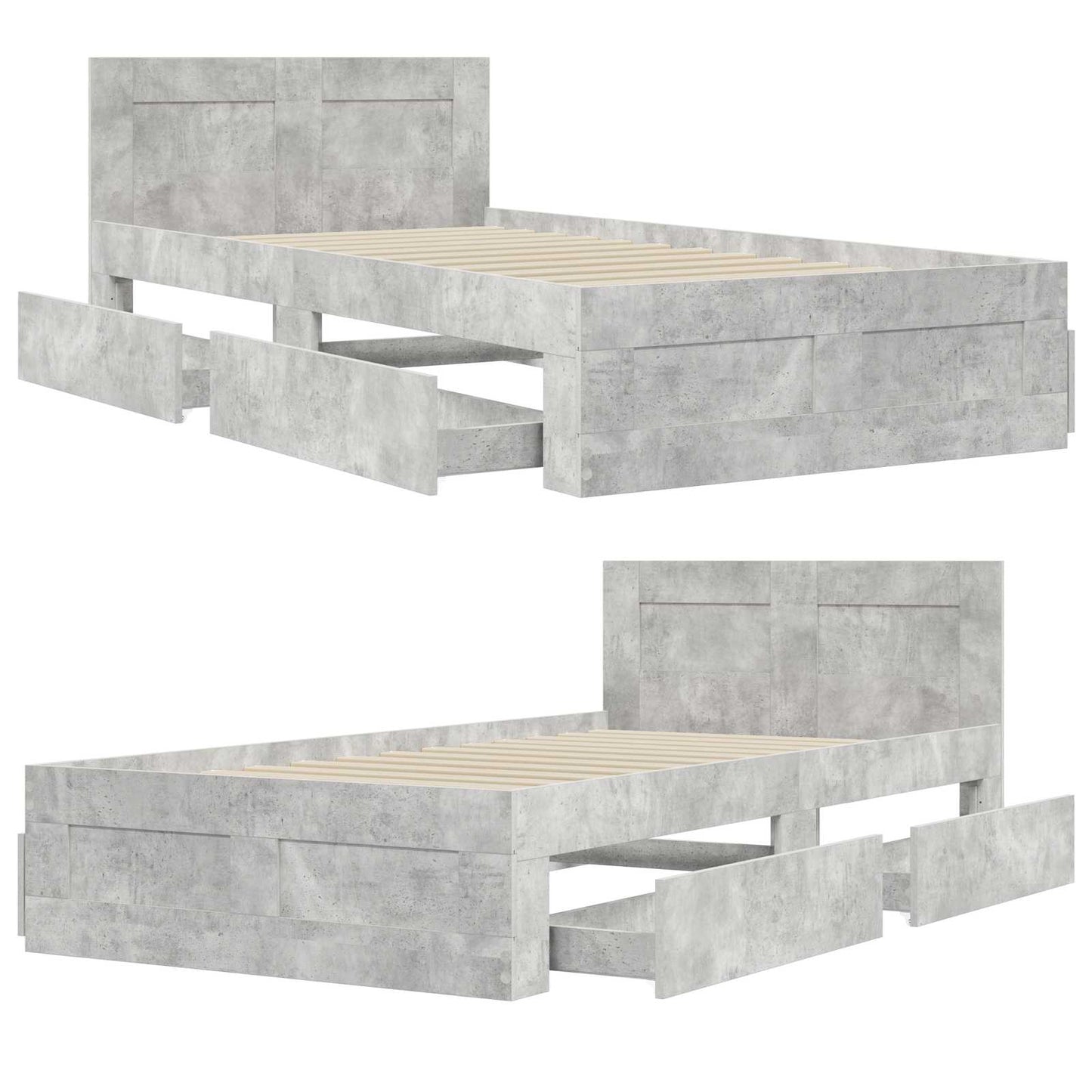 Bedframe met lade met hoofdeinde 2 st Betongrijs Bewerkt hout