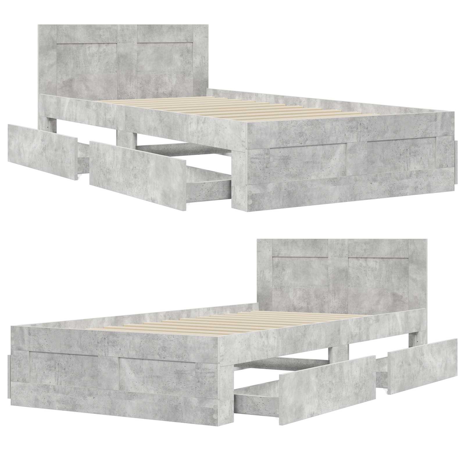 Bedframe met lade met hoofdeinde 2 st Betongrijs Bewerkt hout