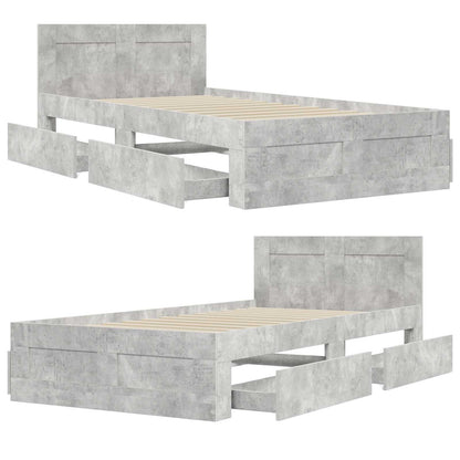 Bedframe met lade met hoofdeinde 2 st Betongrijs Bewerkt hout