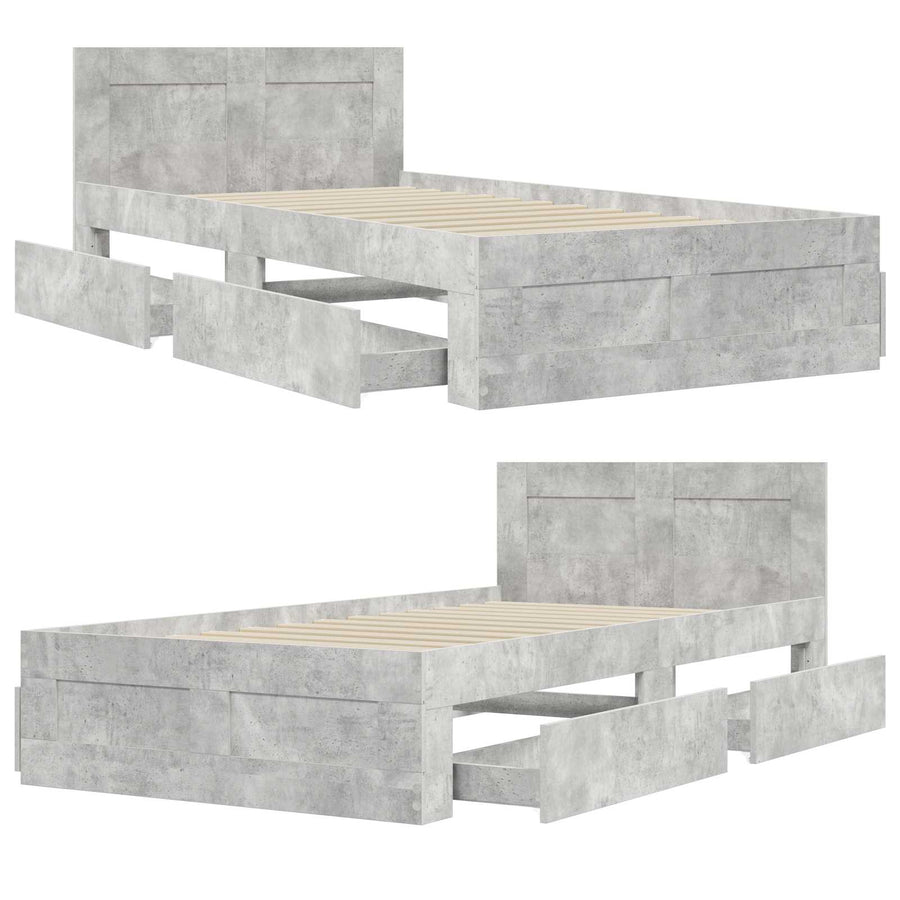 Bedframe met lade met hoofdeinde 2 st Betongrijs Bewerkt hout