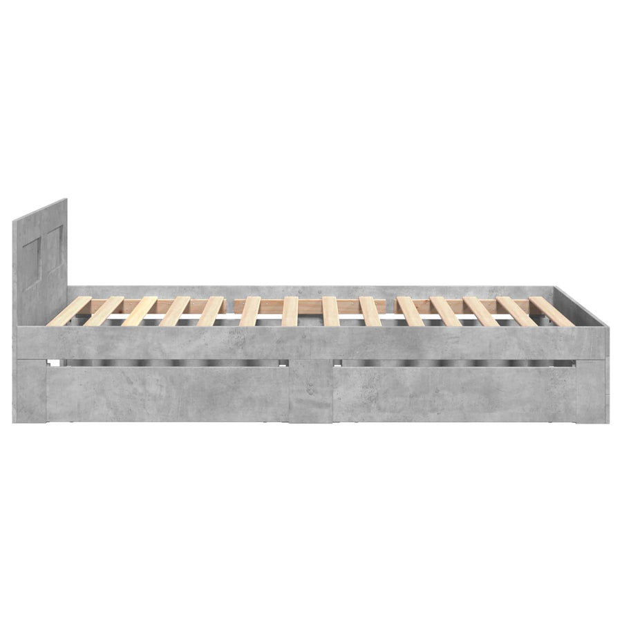 Bedframe met lade met hoofdeinde 2 st Betongrijs Bewerkt hout
