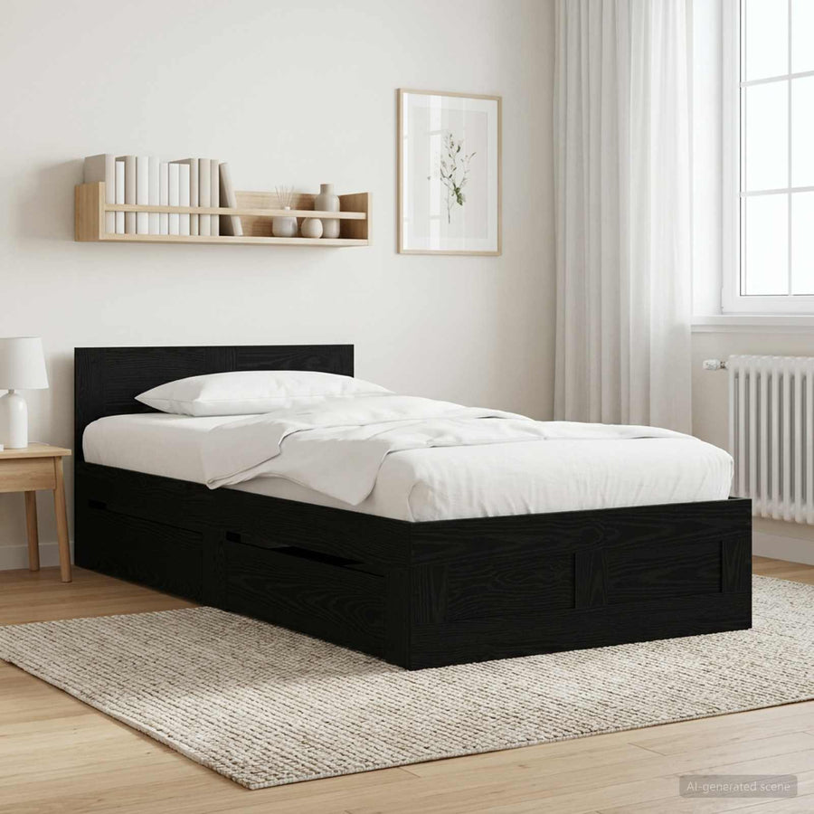 Bedframe met lade met hoofdeinde 2 st Zwart eiken Bewerkt hout
