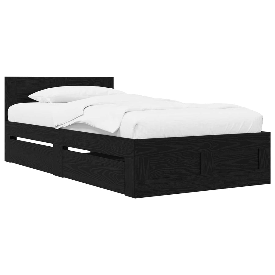 Bedframe met lade met hoofdeinde 2 st Zwart eiken Bewerkt hout