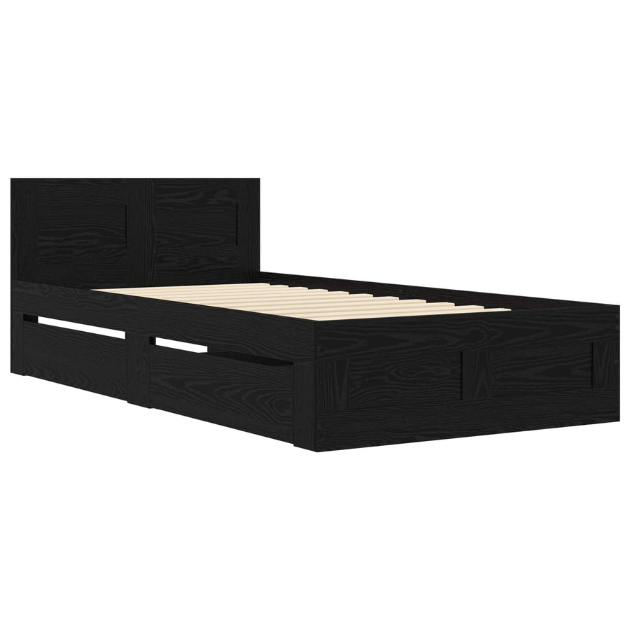 Bedframe met lade met hoofdeinde 2 st Zwart eiken Bewerkt hout