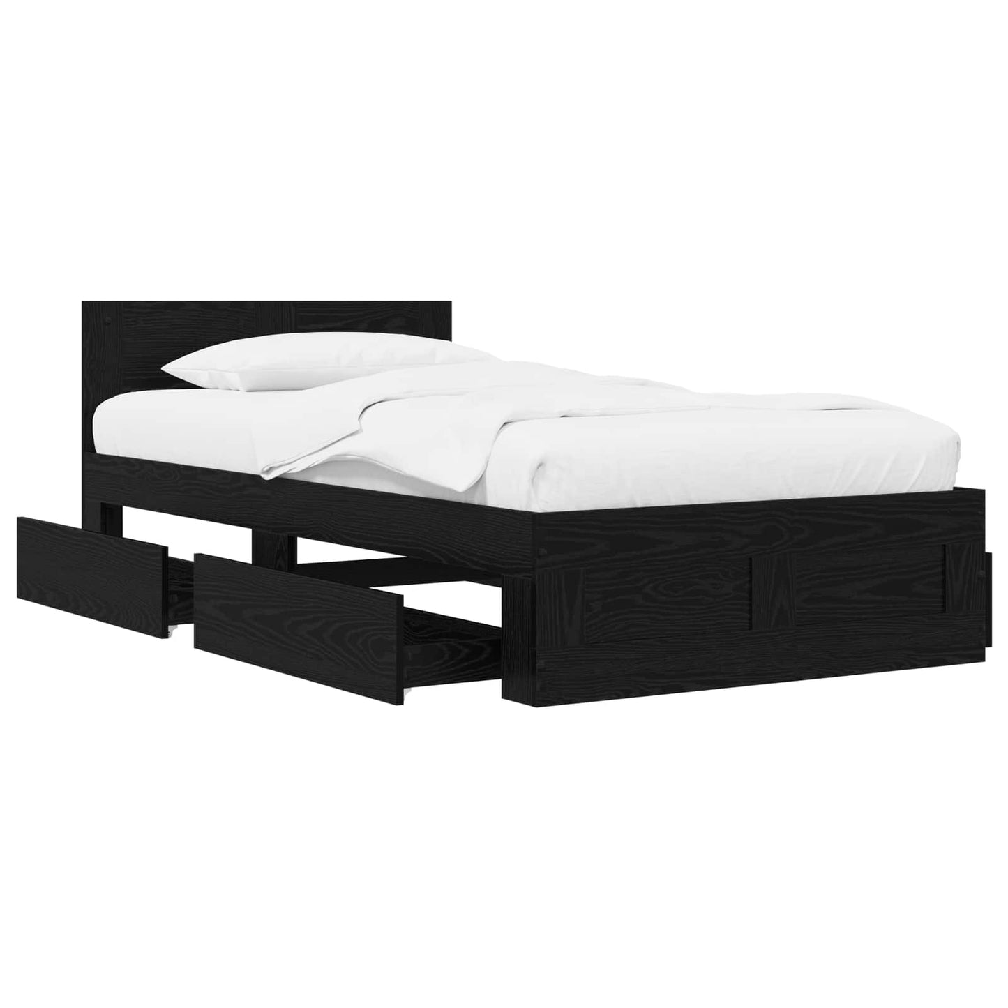 Bedframe met lade met hoofdeinde 2 st Zwart eiken Bewerkt hout