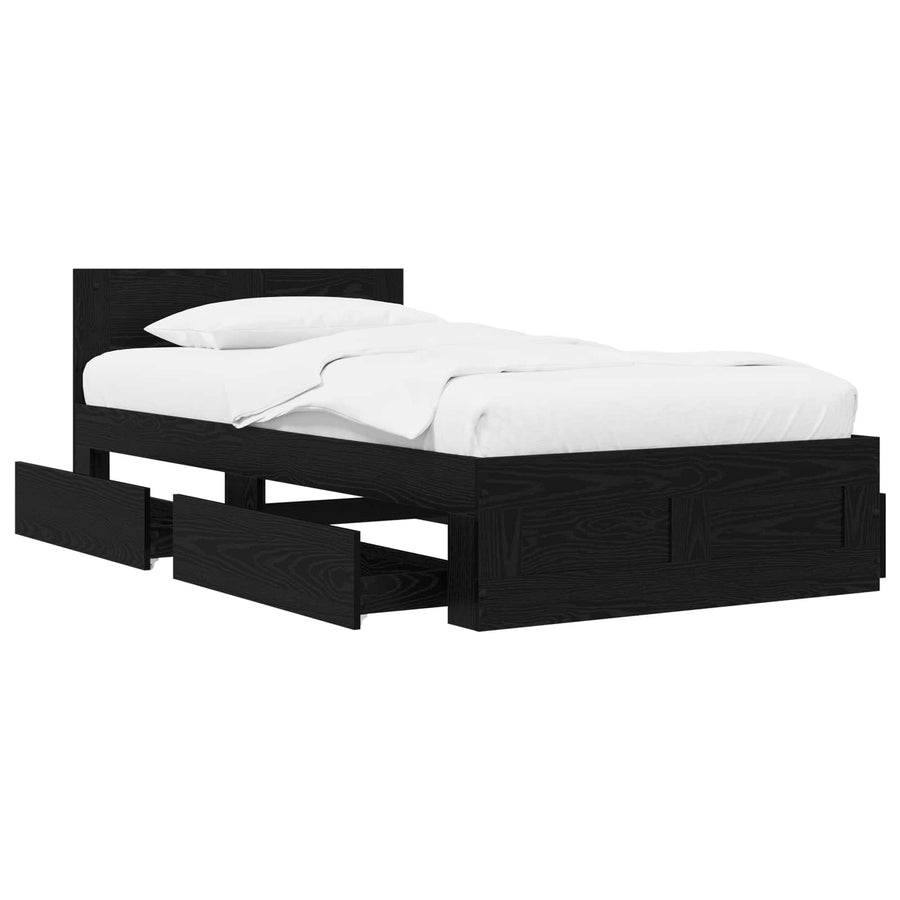 Bedframe met lade met hoofdeinde 2 st Zwart eiken Bewerkt hout