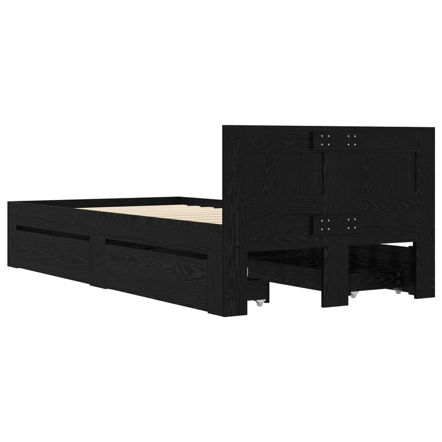 Bedframe met lade met hoofdeinde 2 st Zwart eiken Bewerkt hout