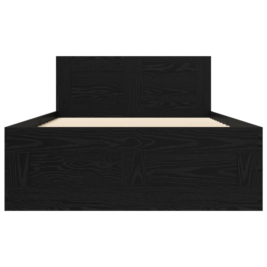 Bedframe met lade met hoofdeinde 2 st Zwart eiken Bewerkt hout